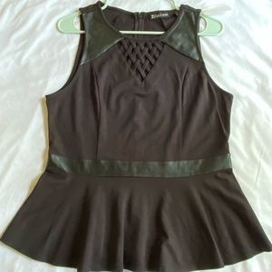 NWT NY & Co 7th Black Peplum Top Faux Leather Trim